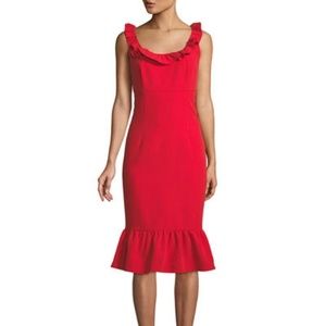 Red dress. Work dress. Peplum. Fitted